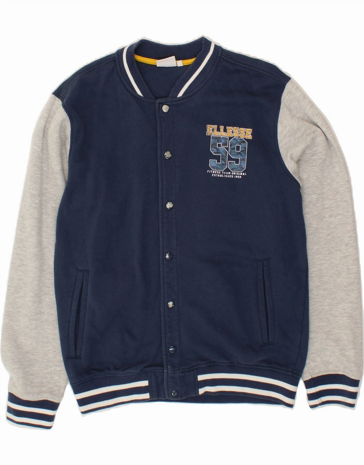 ELLESSE Boys Graphic Varsity Jacket 13-14 Years XL Navy Blue Colourblock Vision