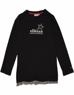 ELLESSE Girls Graphic Jumper Dress 9-10 Years Black Cotton Art-Gallery Vibrant Hue