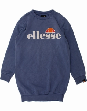 Lounge Style ELLESSE Girls Graphic Sweatshirt Jumper Dress 8-9 Years Blue Cotton