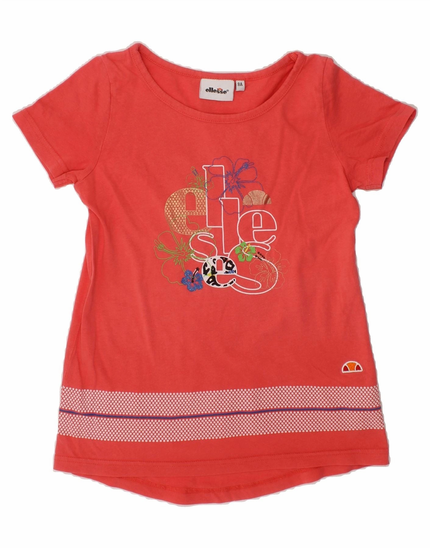 Bold Cut Tonal-Stitching ELLESSE Girls Graphic T-Shirt Dress 7-8 Years Red Cotton
