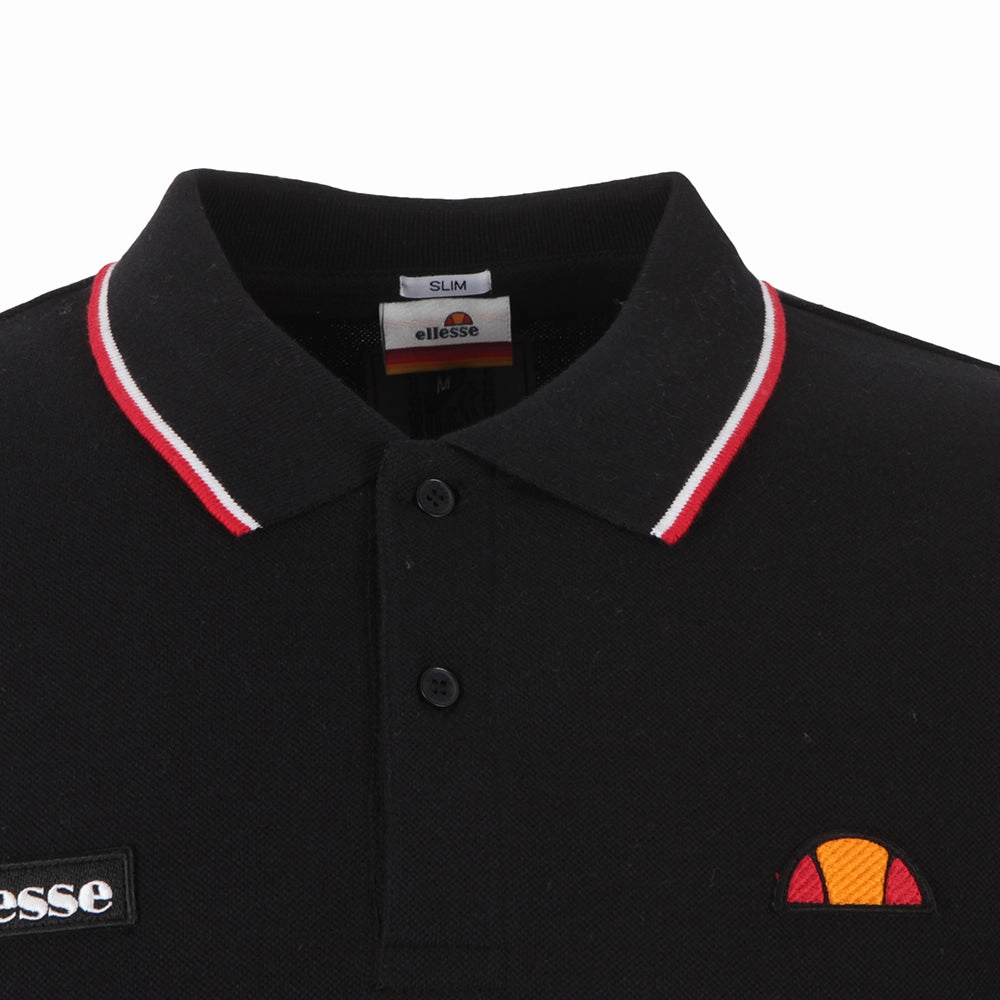 Ellesse Mens Black Long Sleeve Polo Shirt layerable V neck elegance
