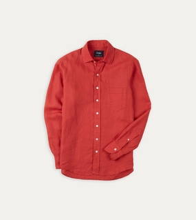 Red Linen Spread Collar Shirt Plus Size Fit Polished Style