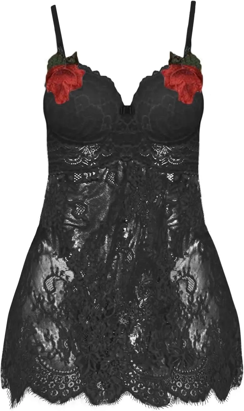 Embroidered Chemise Lingerie for Women Mesh Babydoll Nightie Lace Color Block Lingerie Sets for Women Sexy Flattering