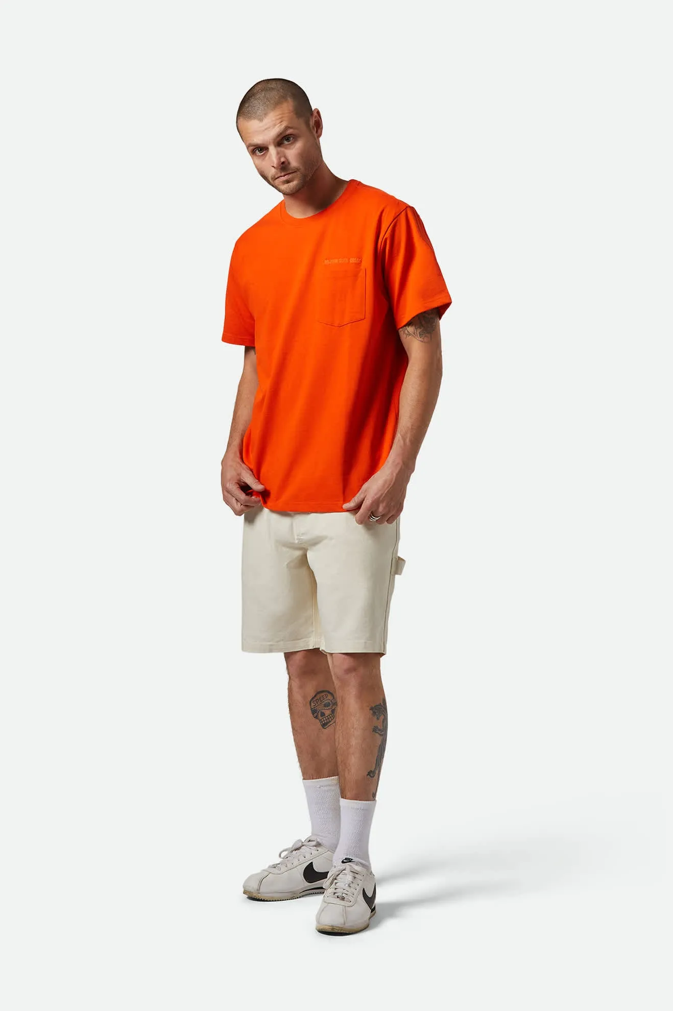 Embroidered Heavyweight S/S Pocket T-Shirt - Trail Orange Garment Dyed Finish VintageWashEffect