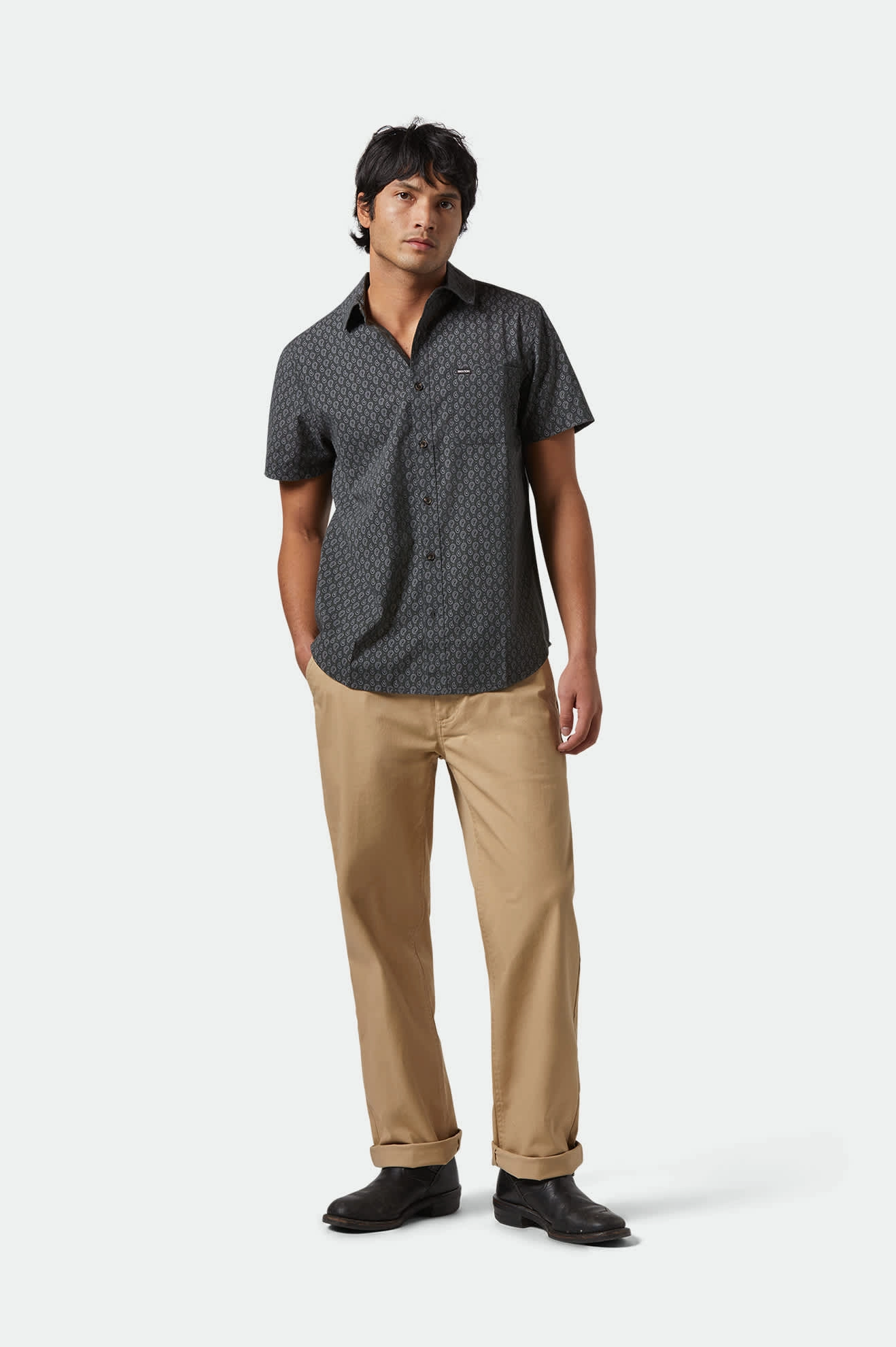 Charter Print S/S Shirt - Washed Black/Paisley Luxury Feel Classic Style