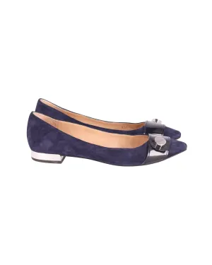 Emporio Armani Point-Toe Ballet Flats in Blue Suede Easy Movement