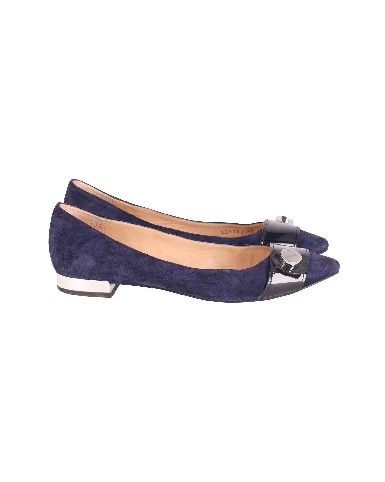 Emporio Armani Point-Toe Ballet Flats in Blue Suede Easy Movement