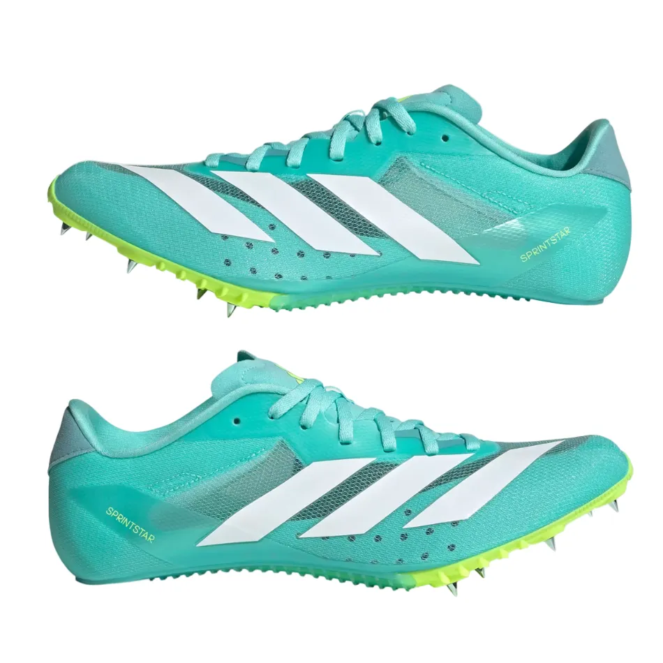 brooch - decorated running shoes Aerobic Support Adidas Unisex Sprintstar Track Spikes in Flash Aqua/Cloud White/Lucid Lemon AW25