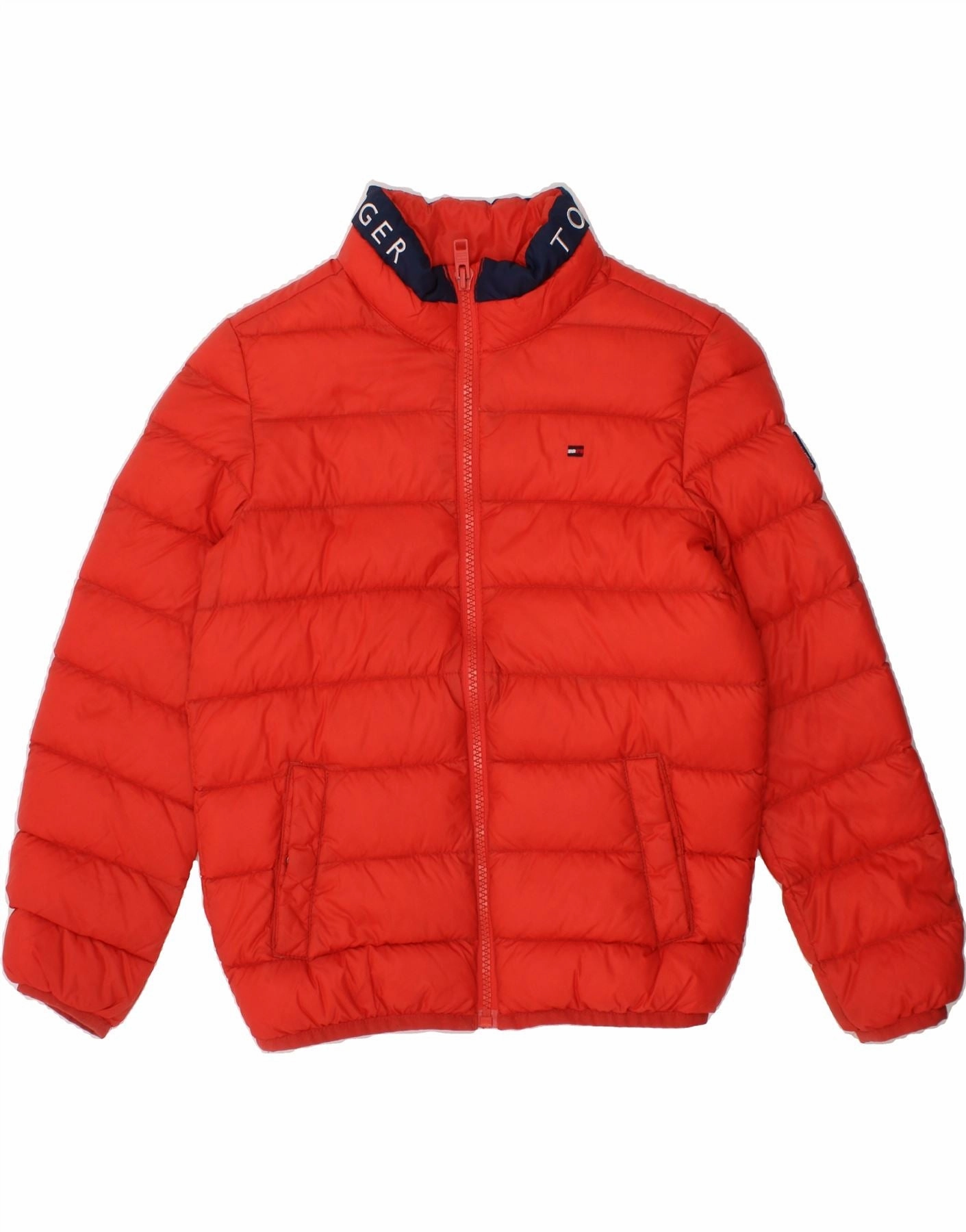 TOMMY HILFIGER Boys Graphic Padded Jacket 6-7 Years Orange Colourblock Game Day