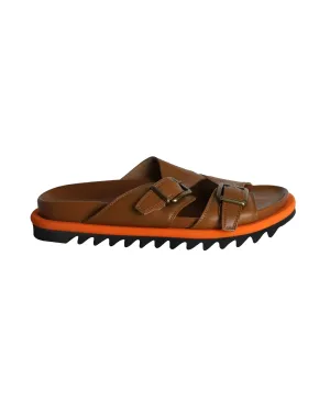 Dries Van Noten Buckled Slides in Tan Leather Walk Proud Elegant Slip-ons