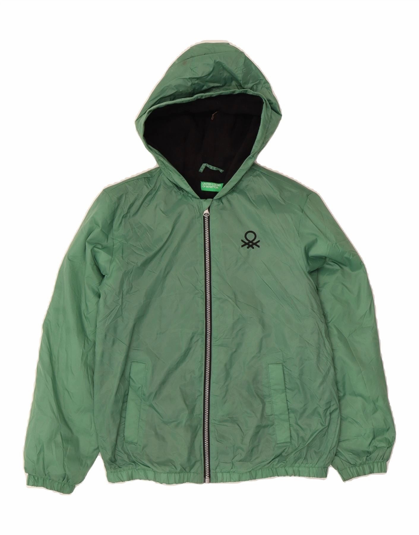 Fast Wear BENETTON Boys Hooded Bomber Jacket 11-12 Years Green Polyamide