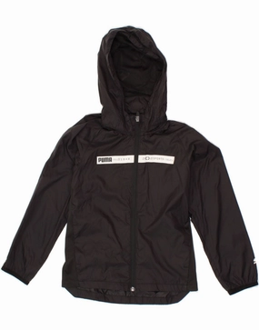 Storm Layer PUMA Boys Graphic Hooded Windbreaker Jacket 7-8 Years Small Black Nylon