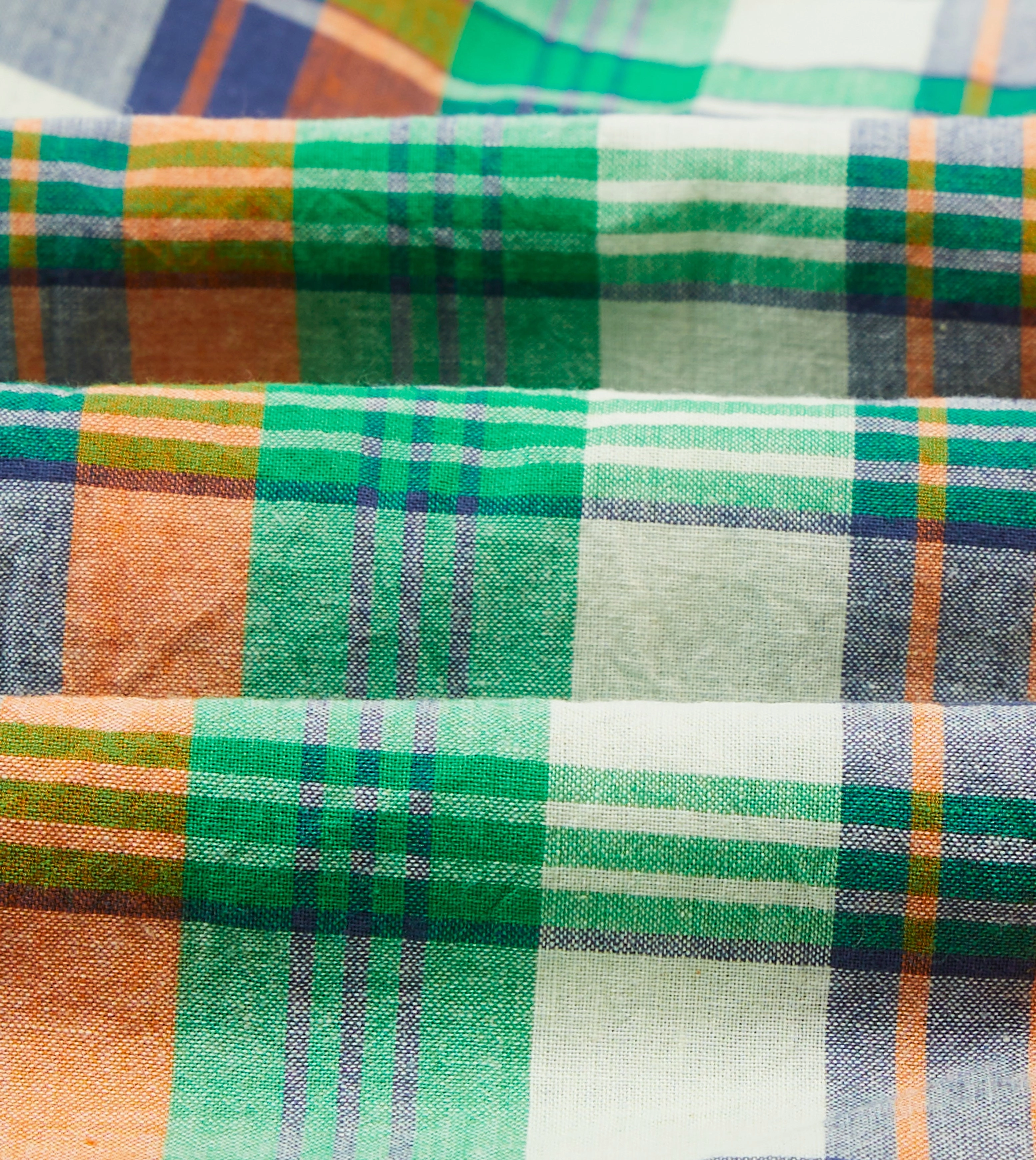 Edgy style Green and Orange Madras Check Cotton Button-Down Shirt
