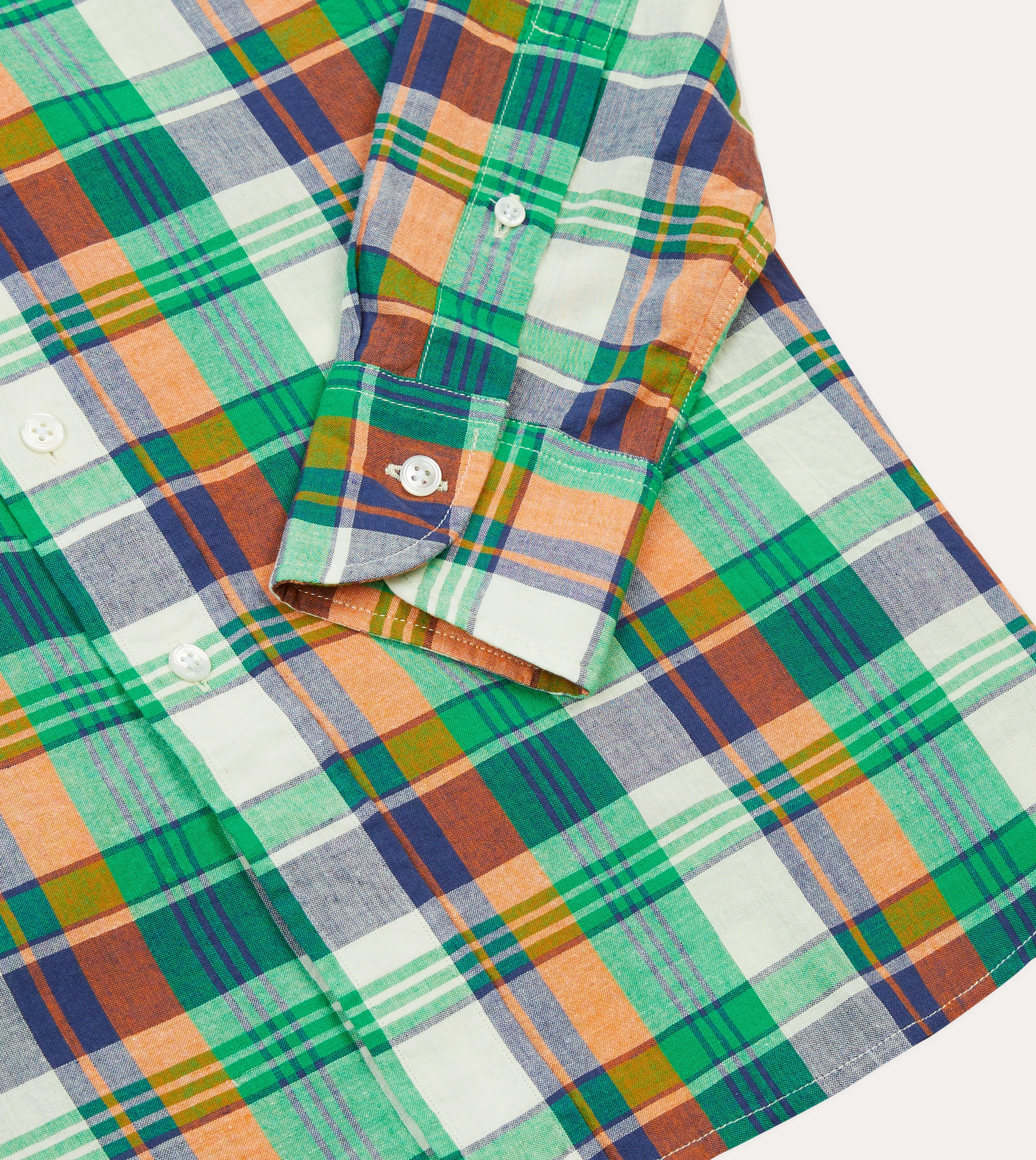 Green and Orange Madras Check Cotton Button-Down Shirt Tall friendly