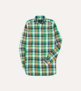 Affordable Fashion Green and Orange Madras Check Cotton Button-Down Shirt