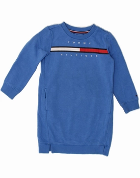 Mesh-Sleeve TOMMY HILFIGER Girls Graphic Sweatshirt Jumper Dress 3-4 Years Blue Cotton