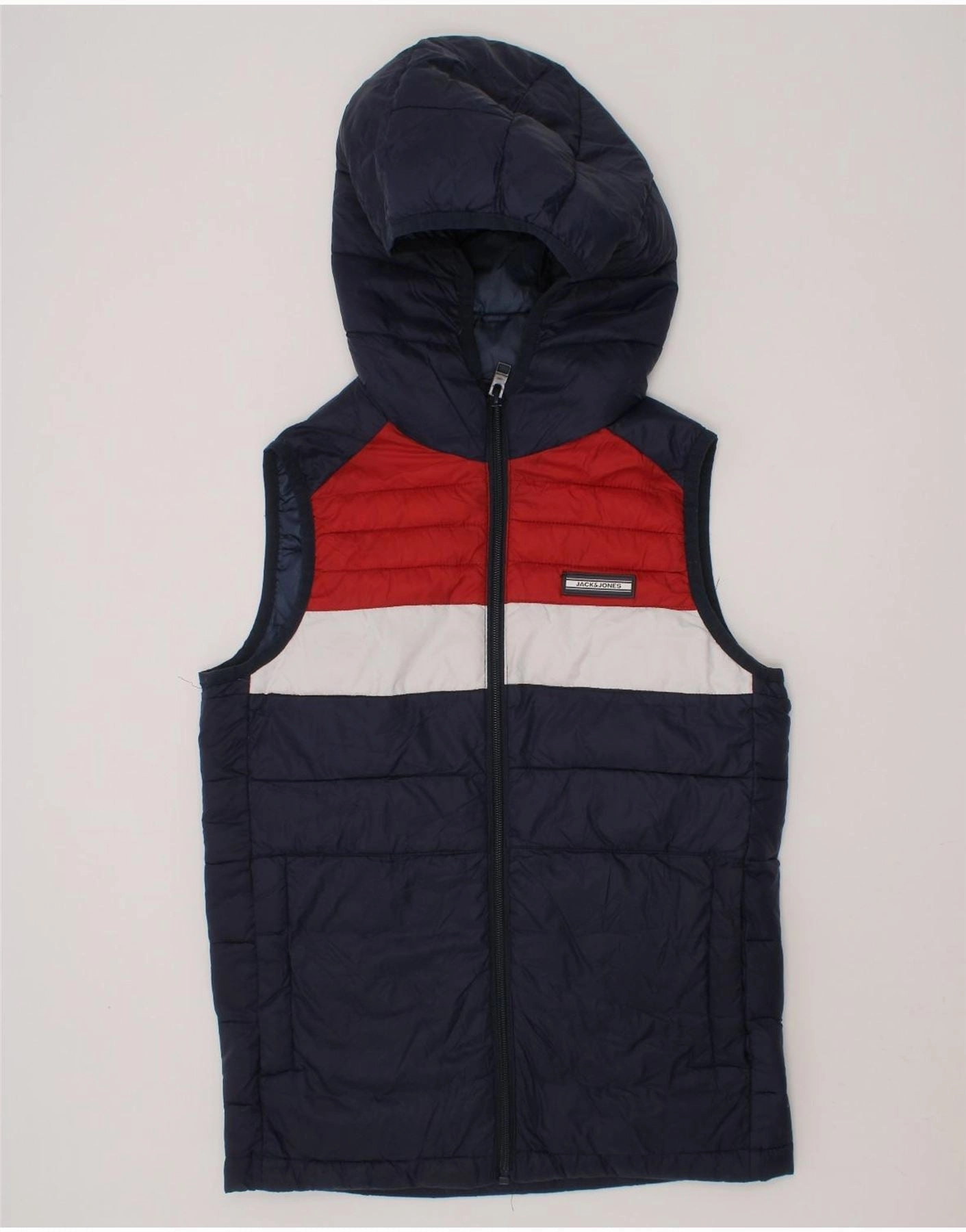 JACK & JONES Boys Hooded Padded Gilet 9-10 Years Navy Blue Colourblock high - street buy