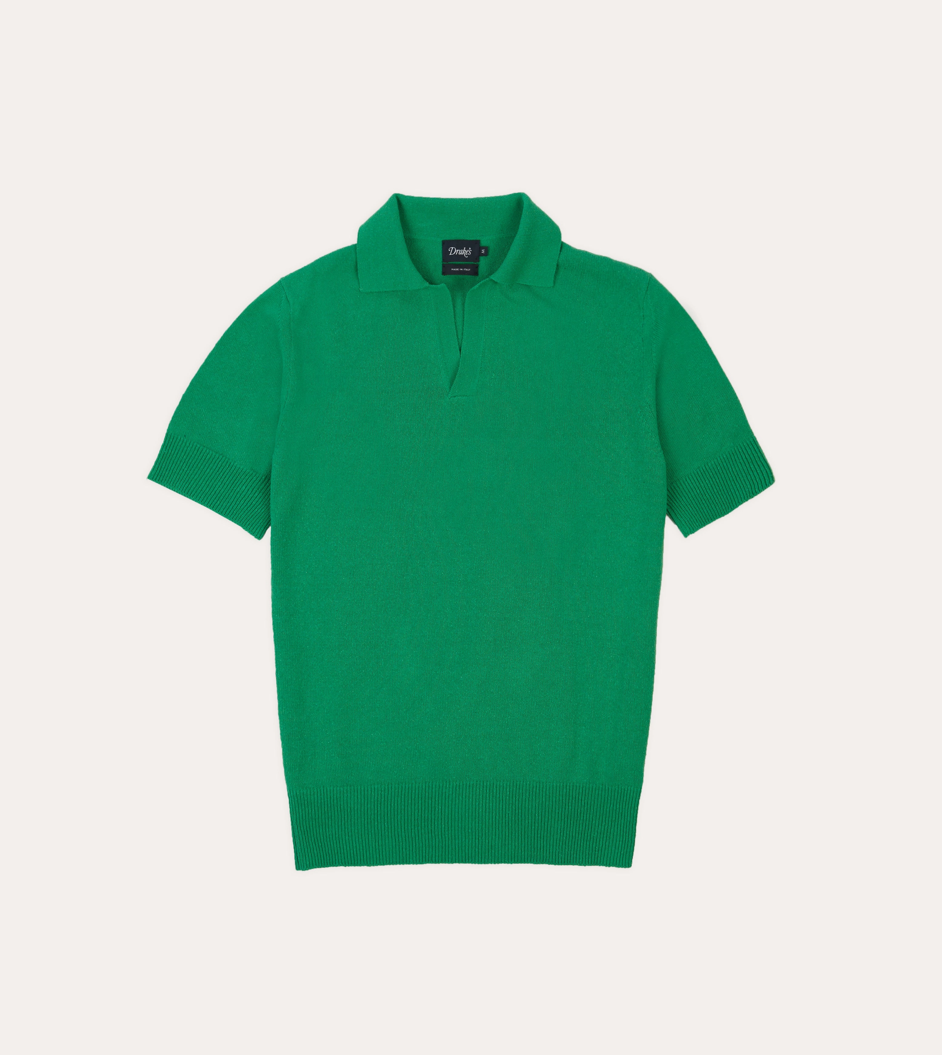 Plaid Design Green Knitted Silk Short-Sleeve Polo Shirt