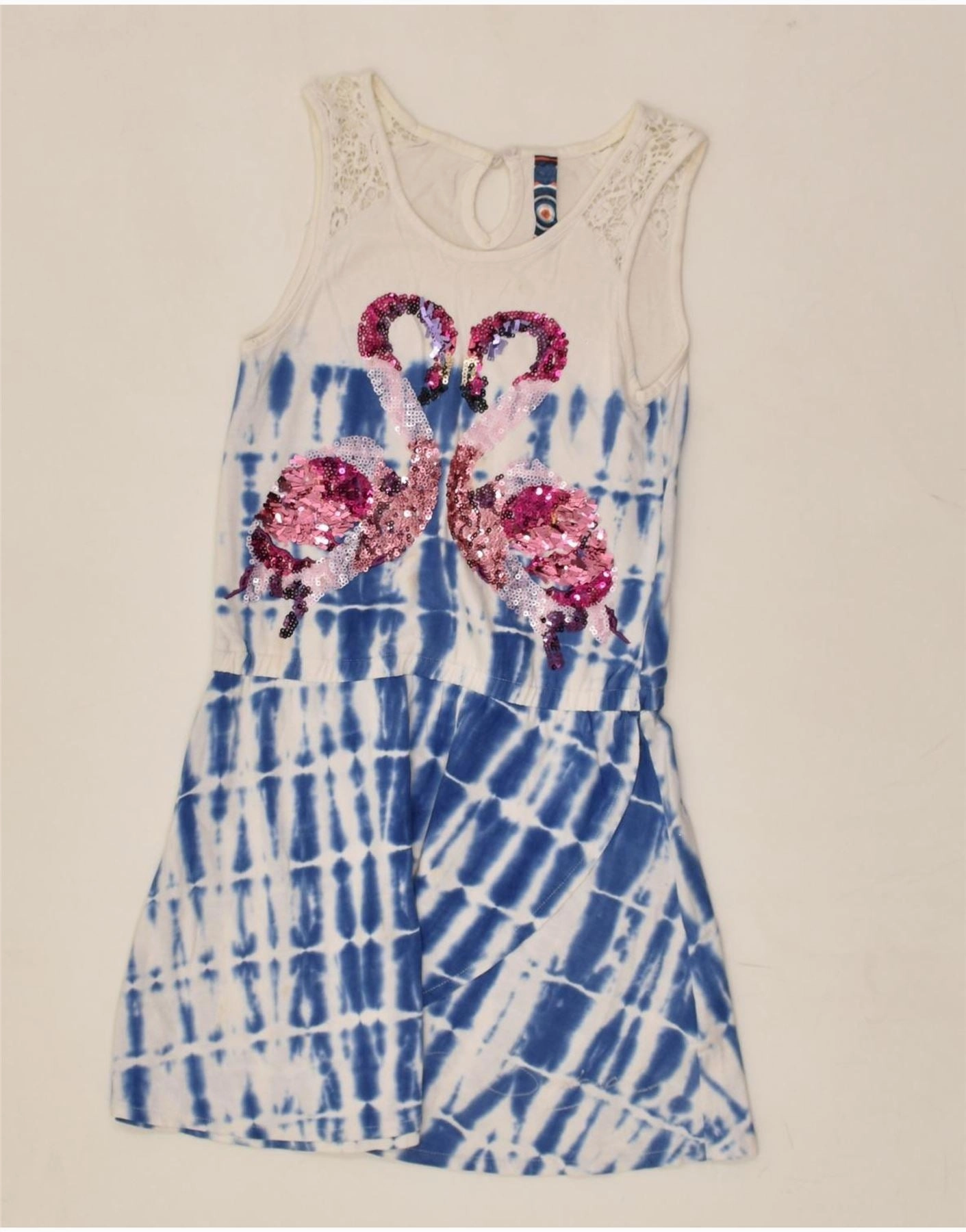 flattering appearance DESIGUAL Girls Graphic A-Line Dress 9-10 Years Blue Tie Dye Cotton