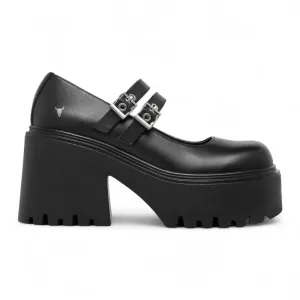Windsorsmith Womens Black Leather Chunky Platform Mary-Jane Heel Shoes - Lessons Durable Slip-ons Gentle Step
