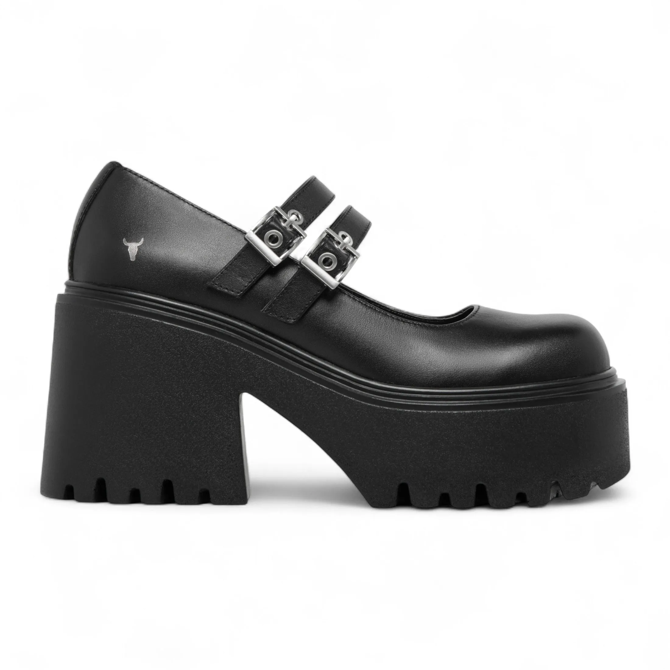 River Walks Windsorsmith Womens Black Leather Chunky Platform Mary-Jane Heel Shoes - Lessons