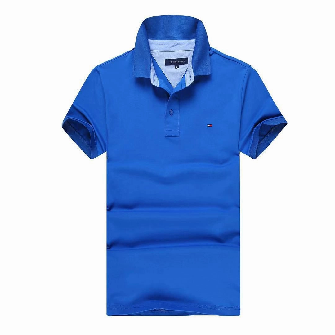 Cotton-piqu?? polo Tommy Hilfiger Polo Blue Plain shirt with logo undercollar Solid color purity