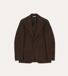 Polished Layering Brown Houndstooth Check Tweed Blazer