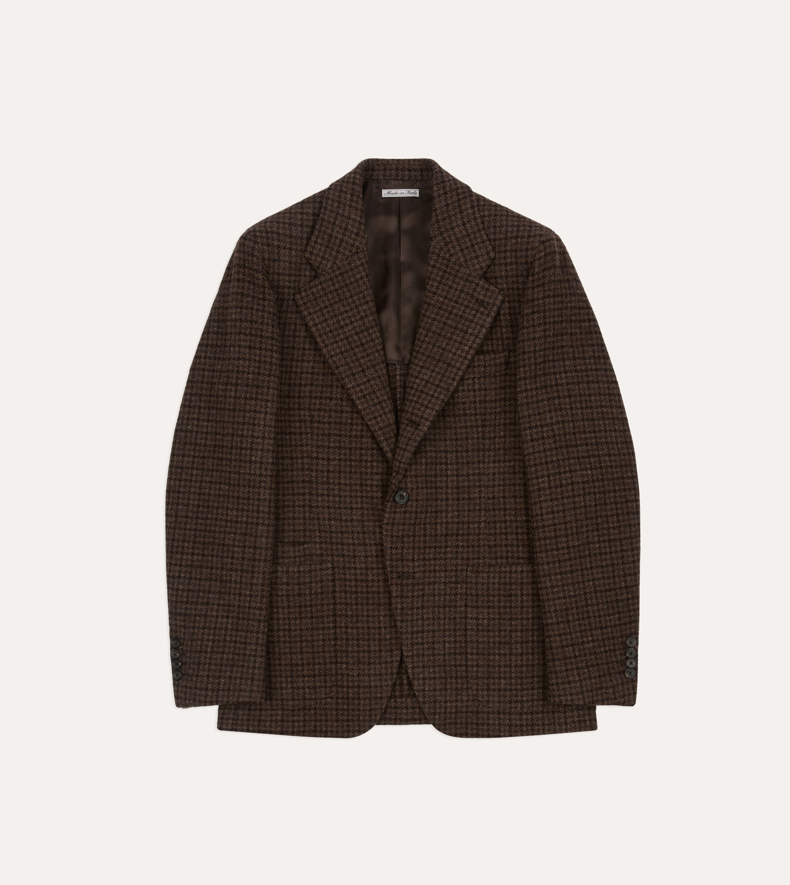 Polished Layering Brown Houndstooth Check Tweed Blazer