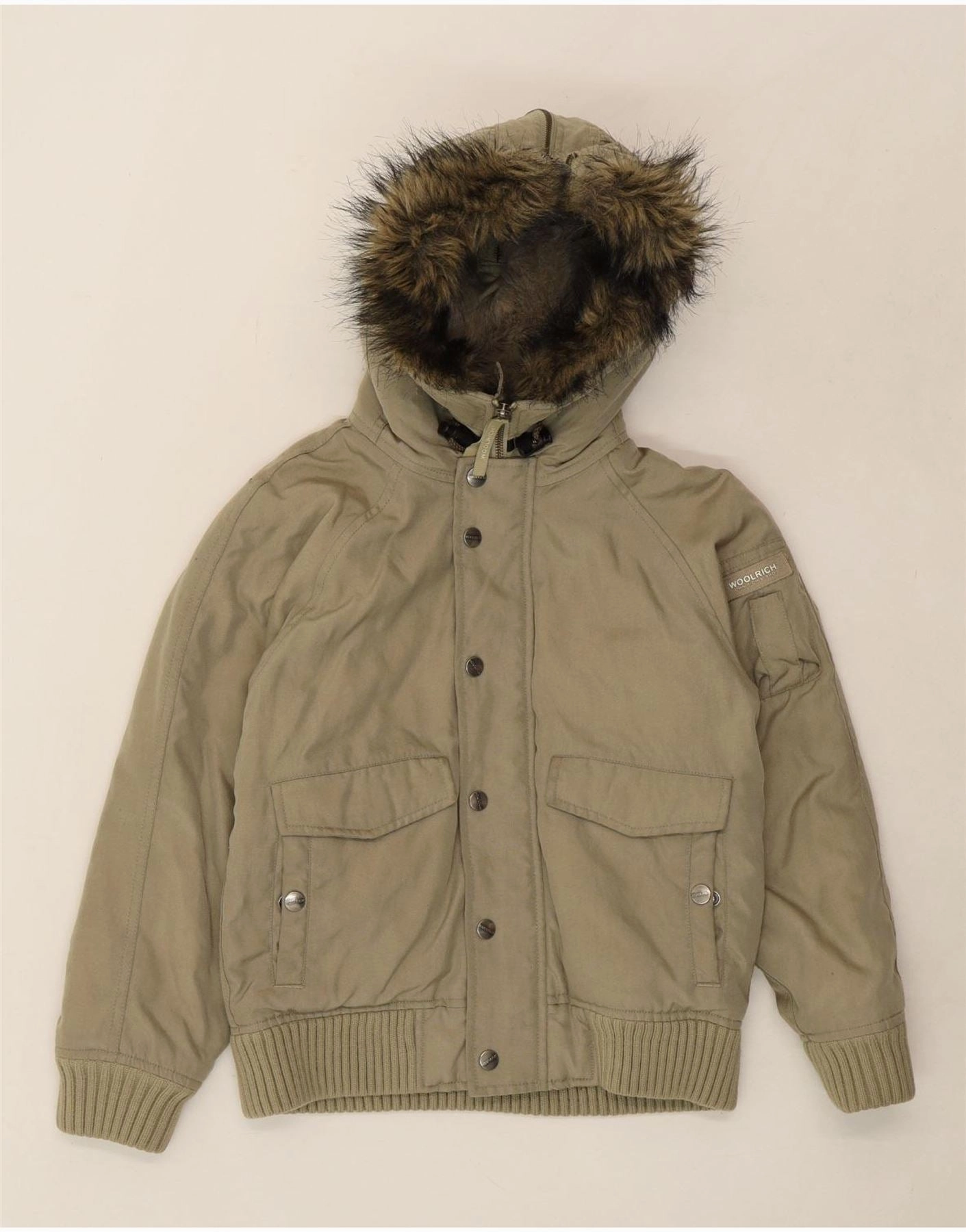 WOOLRICH Boys Hooded Bomber Jacket 7-8 Years Beige Nylon Protect