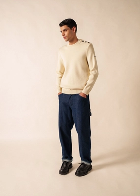 Chilly Day Layers CANCALE - Wool Fisherman Sweater with Button Shoulder | Loose Fit (ECRU)