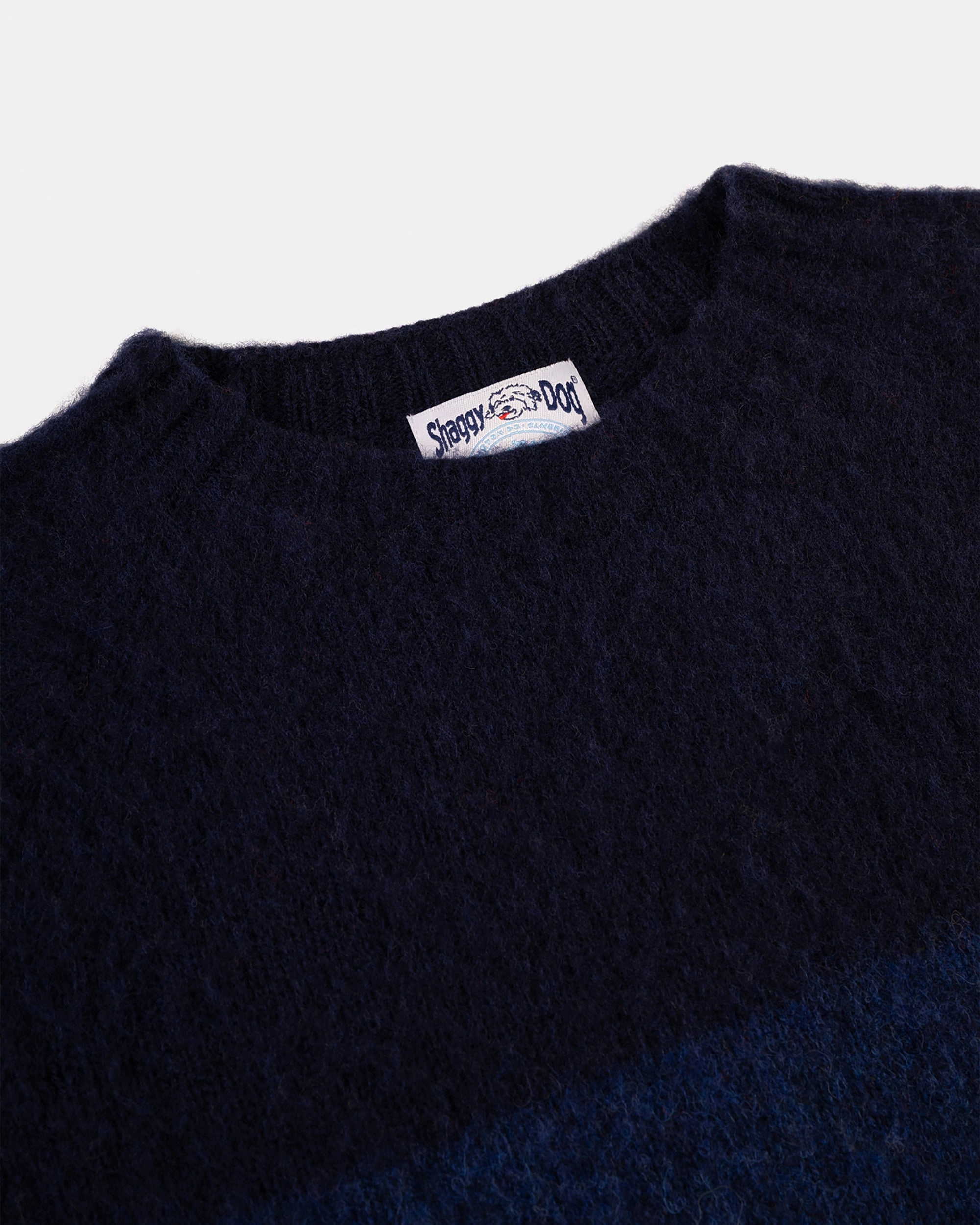 Warm Knit Design Made-in-Scotland Blue & Navy Shaggy Dog Block Stripe Sweater - Trim Fit
