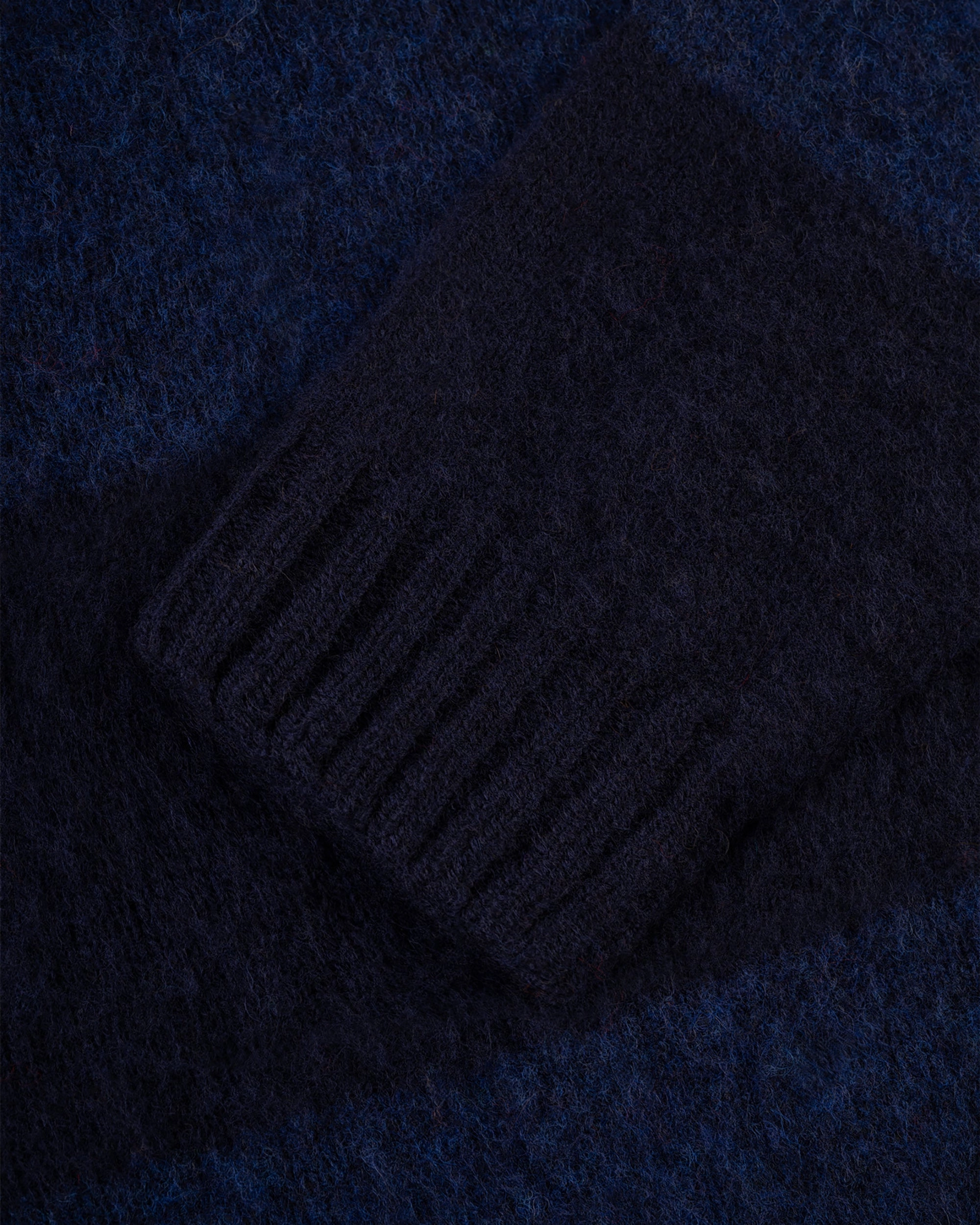 Chilly Day Essentials Biodegradable Fiber Options Made-in-Scotland Blue & Navy Shaggy Dog Block Stripe Sweater - Trim Fit