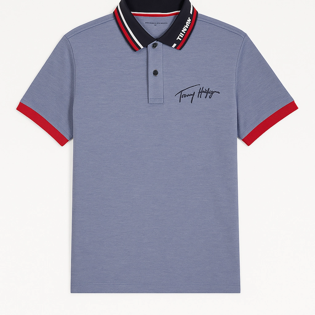 Wrinkle Resistant Material Drip Dry Fabric Tommy Hilfiger Men Blue Polo
