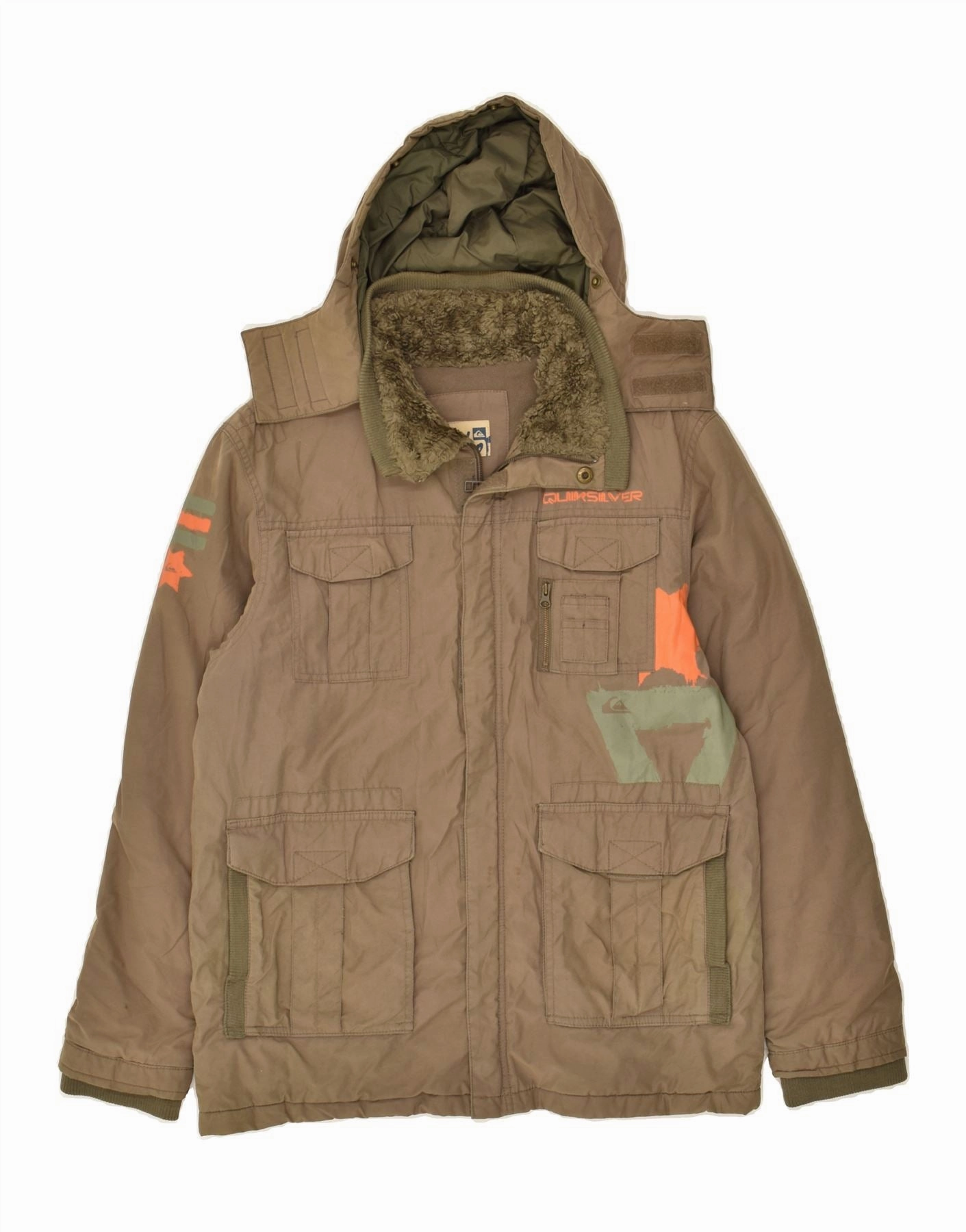 QUIKSILVER Boys Hooded Windbreaker Jacket 13-14 Years Brown platform