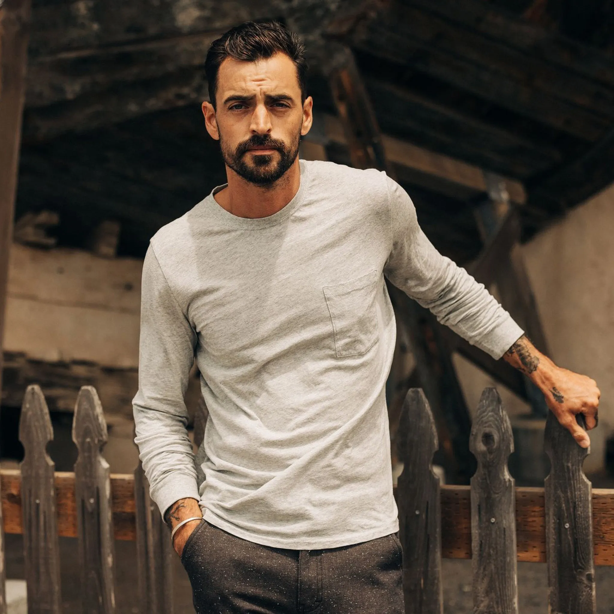 The Cotton Hemp Long Sleeve Tee in Heather Grey OversizedSilhouette