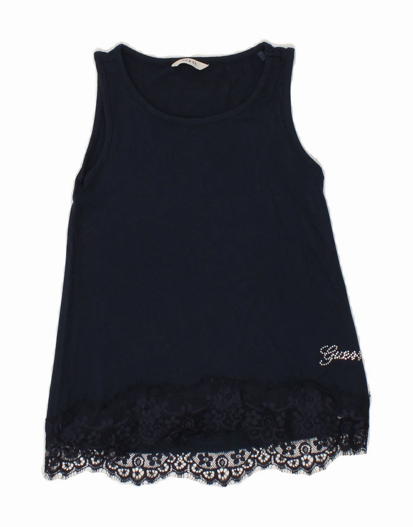 Signature-Style Simple Chic GUESS Girls Sleeveless Basic Dress 5-6 Years Navy Blue Viscose