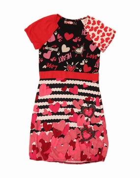 DESIGUAL Girls Graphic Basic Dress 13-14 Years Red Floral Cotton Bright Accent Delicate Edge