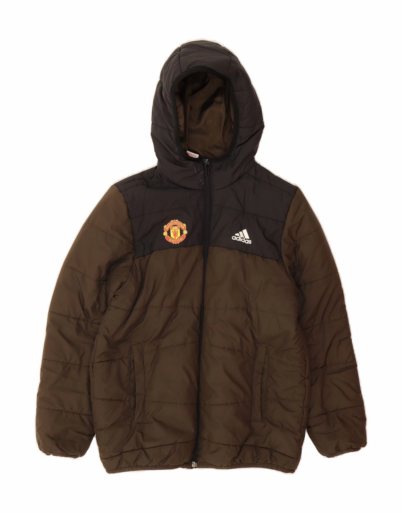 Weekend Comfort ADIDAS Boys Manchester United Padded Jacket 11-12 Years Green Colourblock