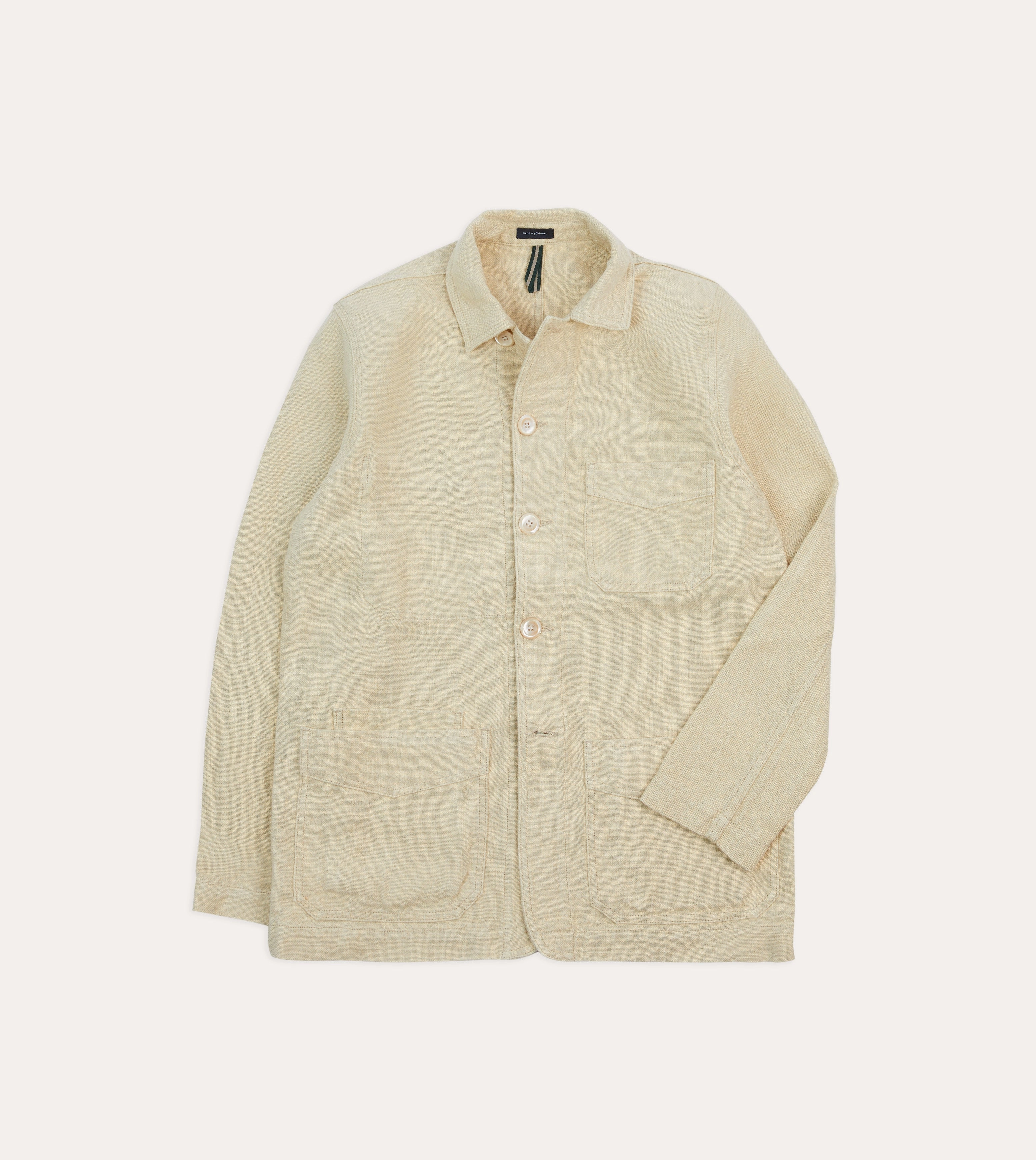 Ecru Linen Five-Pocket Chore Jacket Flex Stretch Material