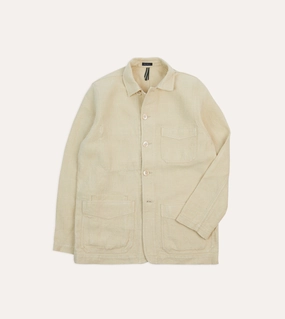 Ecru Linen Five-Pocket Chore Jacket Flex Stretch Material
