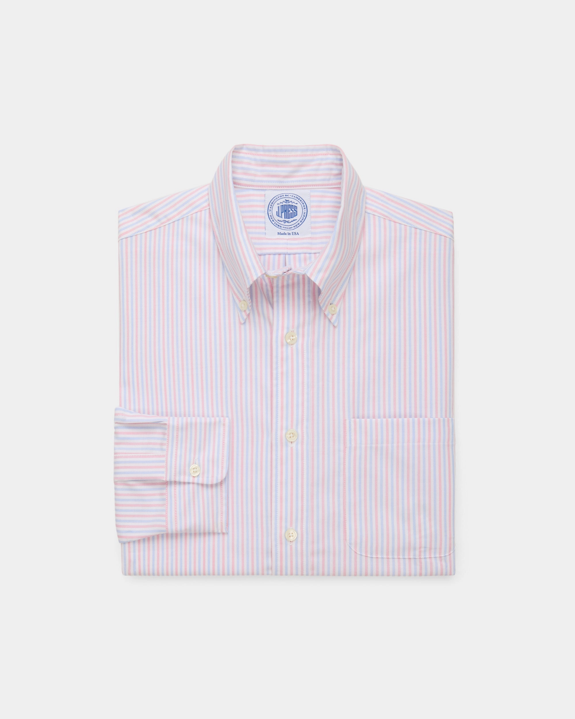 Seasonal Trend Made-in-USA Blue & Pink Alternating Stripe Oxford Dress Shirt - Classic Fit