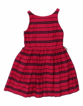 POLO RALPH LAUREN Girls Sleeveless A-Line Dress 7-8 Years Pink Striped Side Slit Travel Outfit