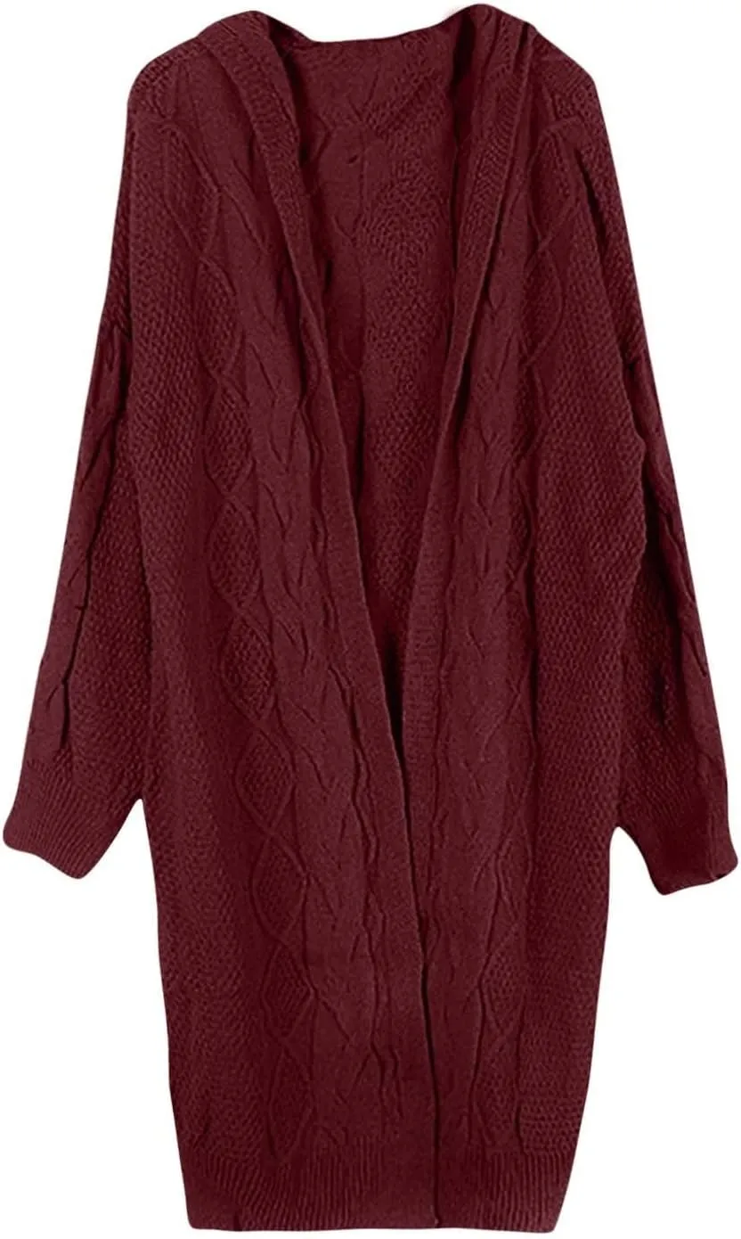 Fall Sweaters for Women 2024 Long Cardigans Cable Knitted Open Front Oversized Hooded Outerwear Sweater Coat