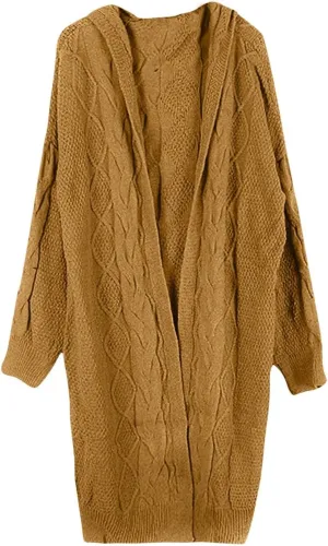 Fall Sweaters for Women 2024 Long Cardigans Cable Knitted Open Front Oversized Hooded Outerwear Sweater Coat