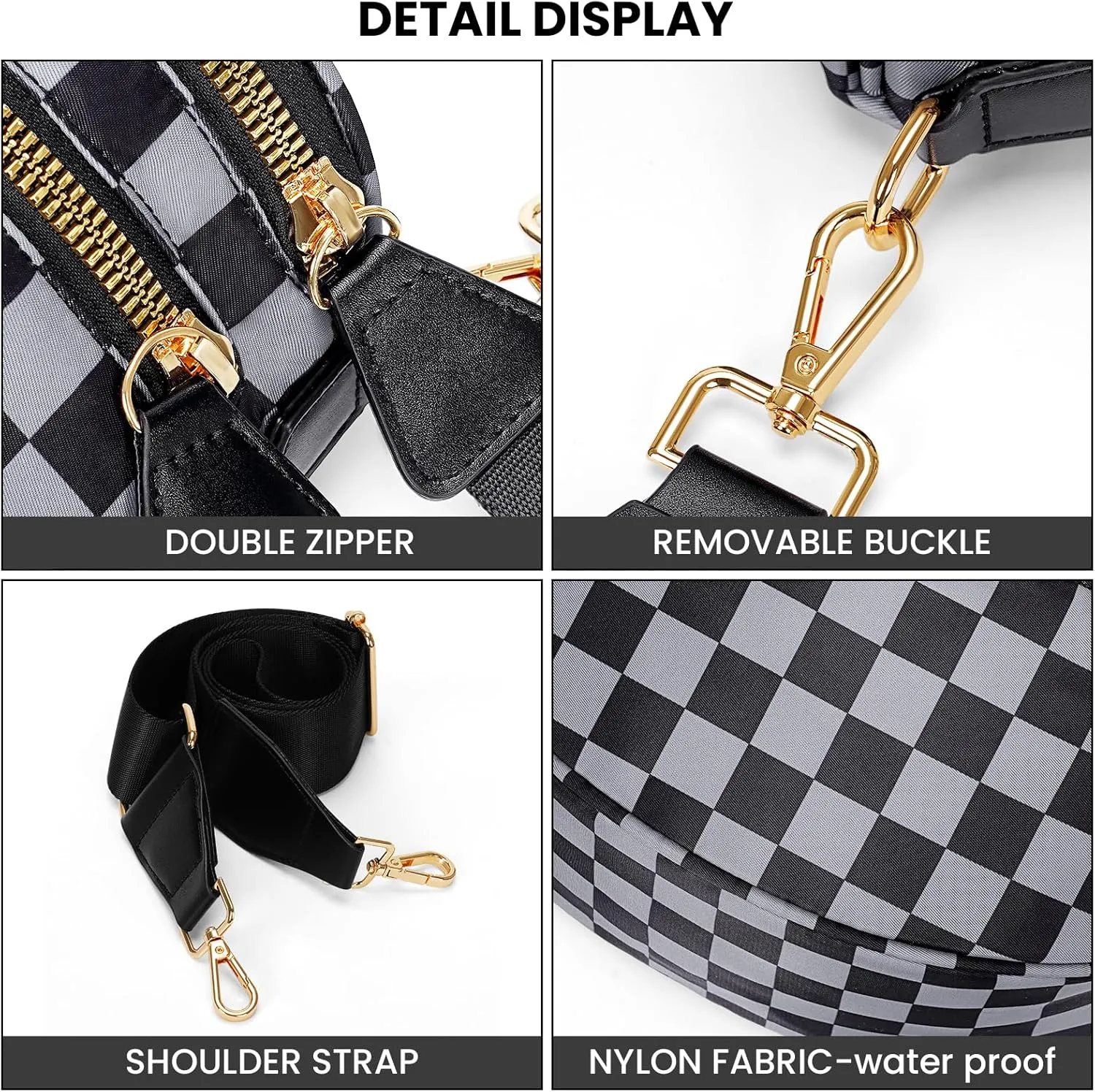 Fanny Packs for Women,Checkered bum bag Spacious Nylon Crossbody Bag Trendy Slouchy Oversized Checkered Purse 2025 (GREY)