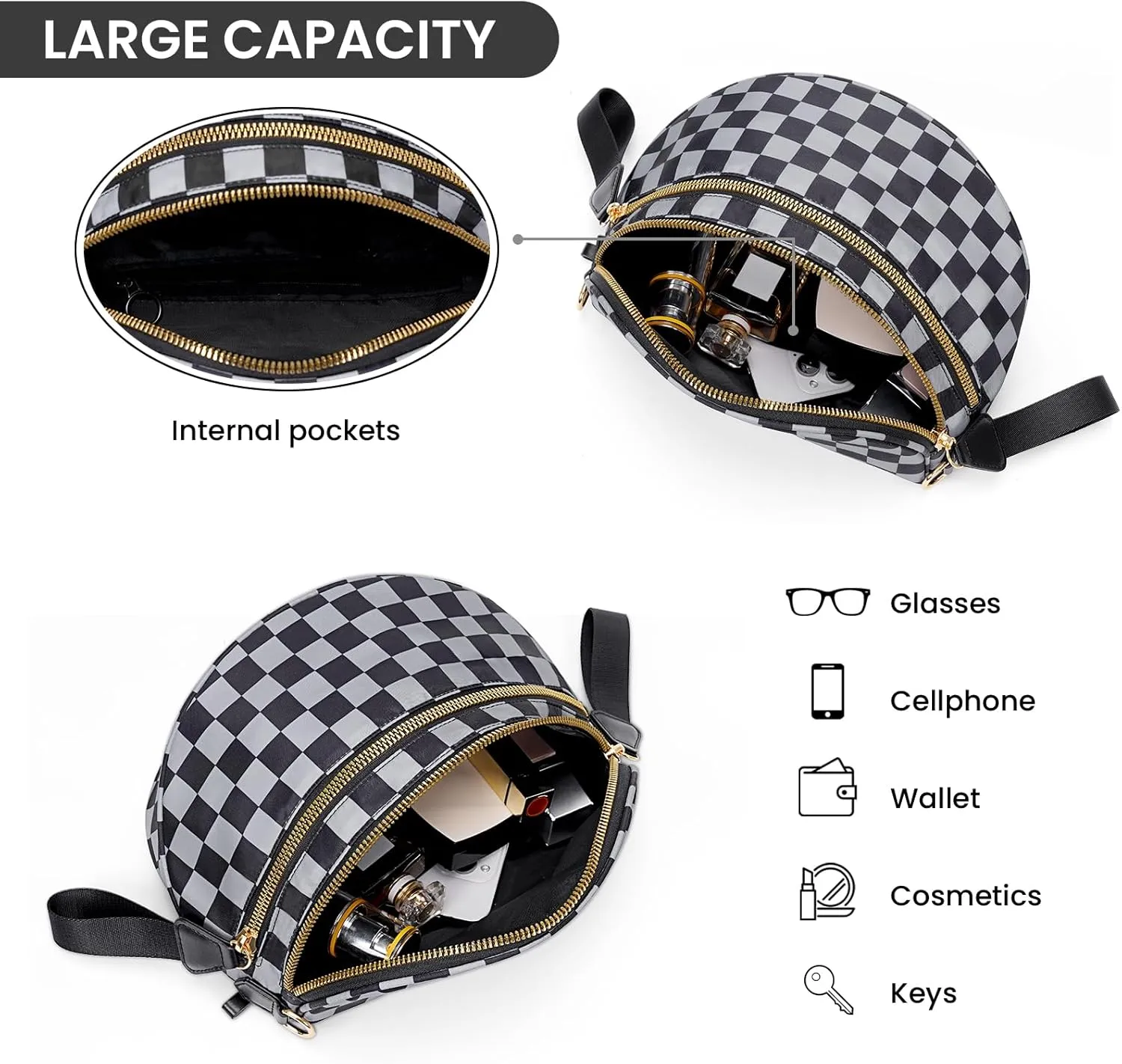 Fanny Packs for Women,Checkered bum bag Spacious Nylon Crossbody Bag Trendy Slouchy Oversized Checkered Purse 2025 (GREY)