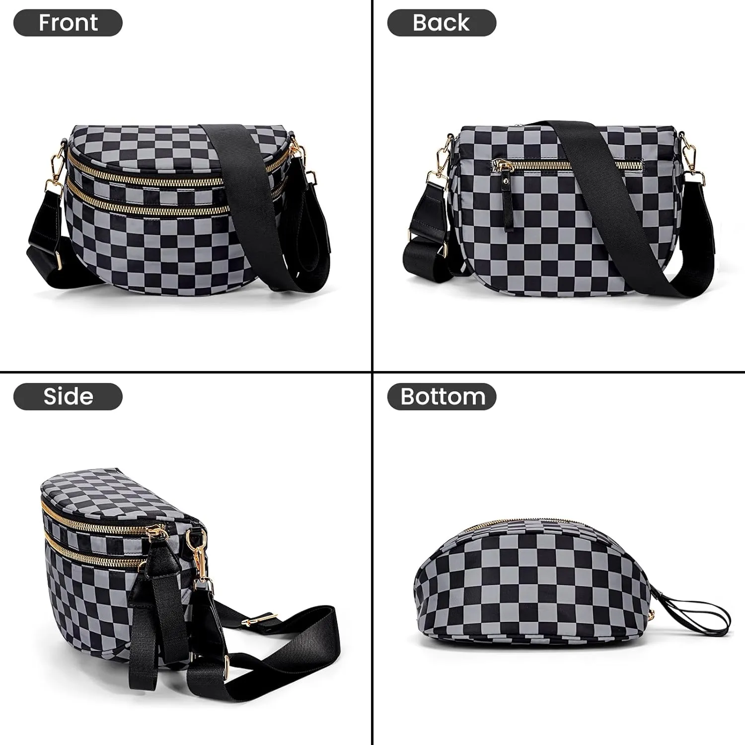 Fanny Packs for Women,Checkered bum bag Spacious Nylon Crossbody Bag Trendy Slouchy Oversized Checkered Purse 2025 (GREY)