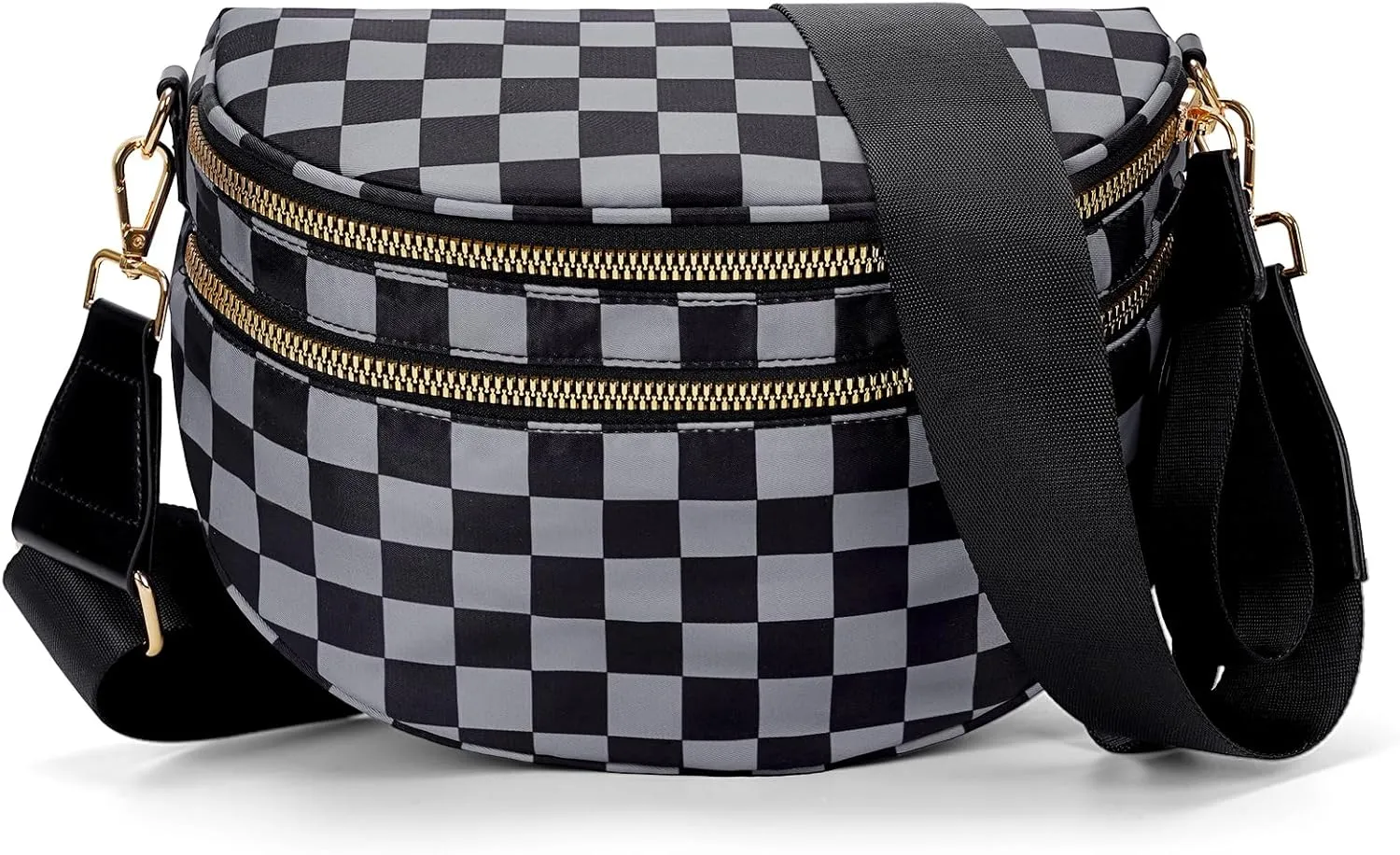 Fanny Packs for Women,Checkered bum bag Spacious Nylon Crossbody Bag Trendy Slouchy Oversized Checkered Purse 2025 (GREY)