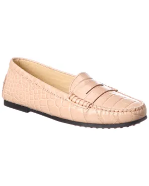 TOD??s Gommino Croc-Embossed Leather Loafer Stone Lane