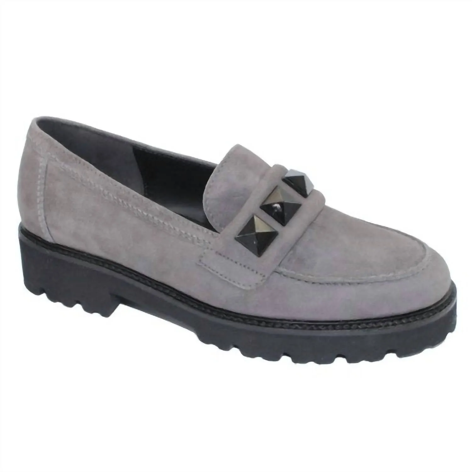 Beach Lane Breathable Sole Women's Studded Loafer In Grey Suede